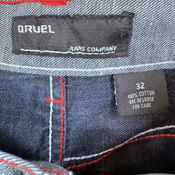 Qruel Red Stitch Straight Leg Denim Jeans Mens Size 32 - Picture 2 of 9